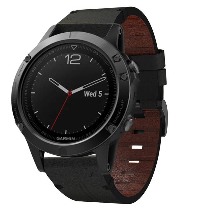 g.l11.1 Front Black Genuine Italian Leather Strap for Garmin QuickFit Devices for Garmin Fenix 5