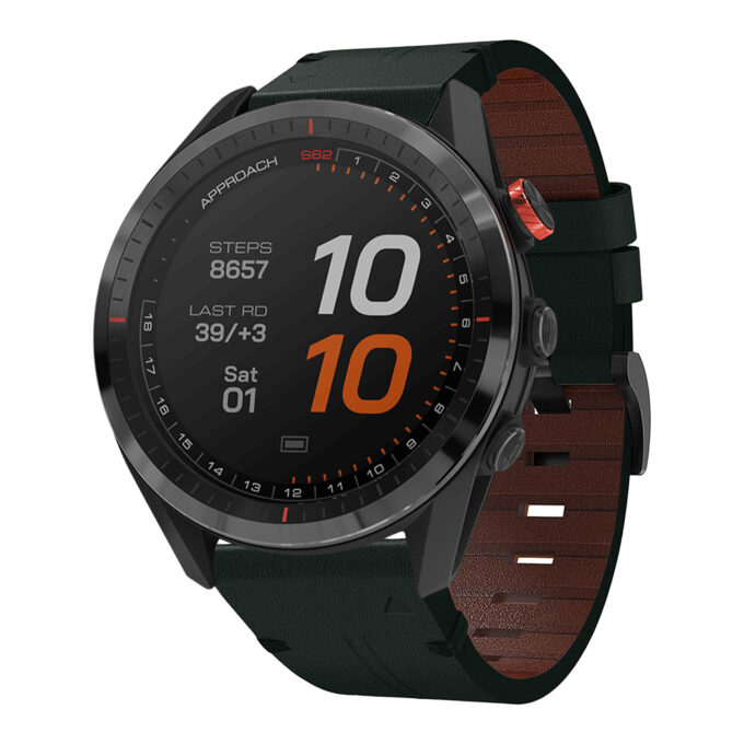 g.l11.11 Front Green Genuine Italian Leather Strap for Garmin QuickFit Devices for Garmin Approach S62