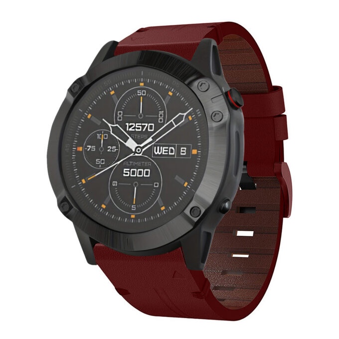 g.l11.6 Front Red Genuine Italian Leather Strap for Garmin QuickFit Devices for Garmin Approach S60