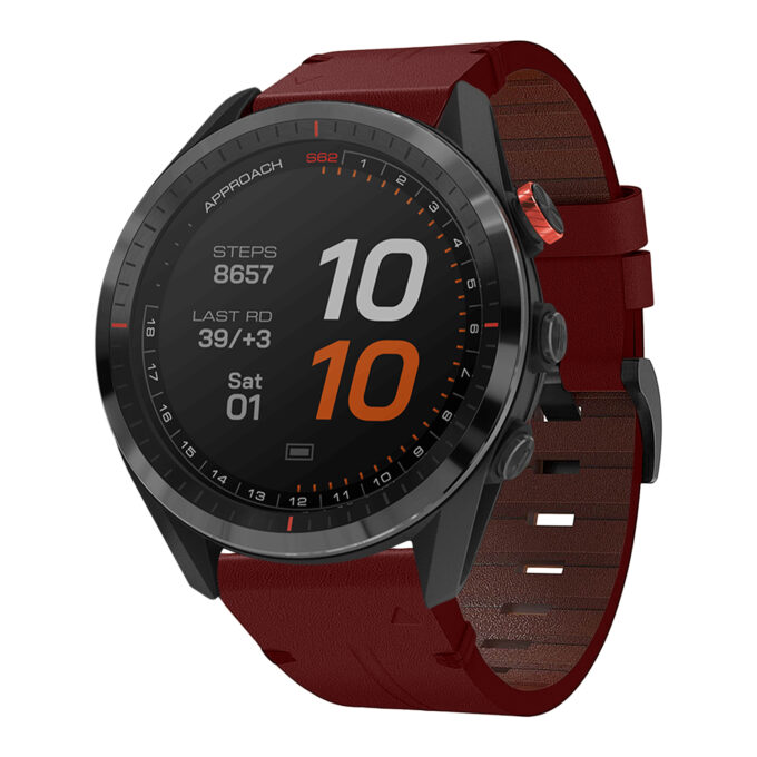 g.l11.6 Front Red Genuine Italian Leather Strap for Garmin QuickFit Devices for Garmin Approach S62
