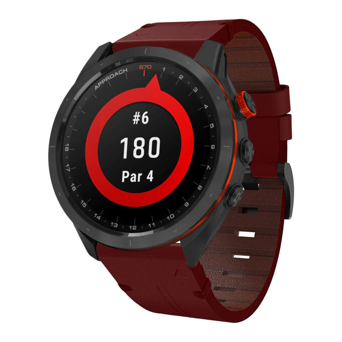 g.l11.6 Front Red Genuine Italian Leather Strap for Garmin QuickFit Devices for Garmin Approach S70 – 47mm