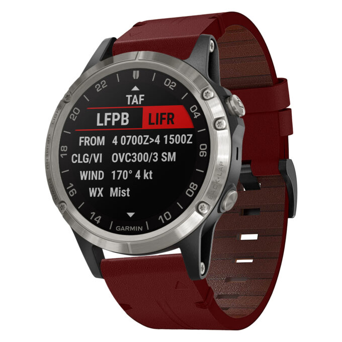 g.l11.6 Front Red Genuine Italian Leather Strap for Garmin QuickFit Devices for Garmin D2 Delta