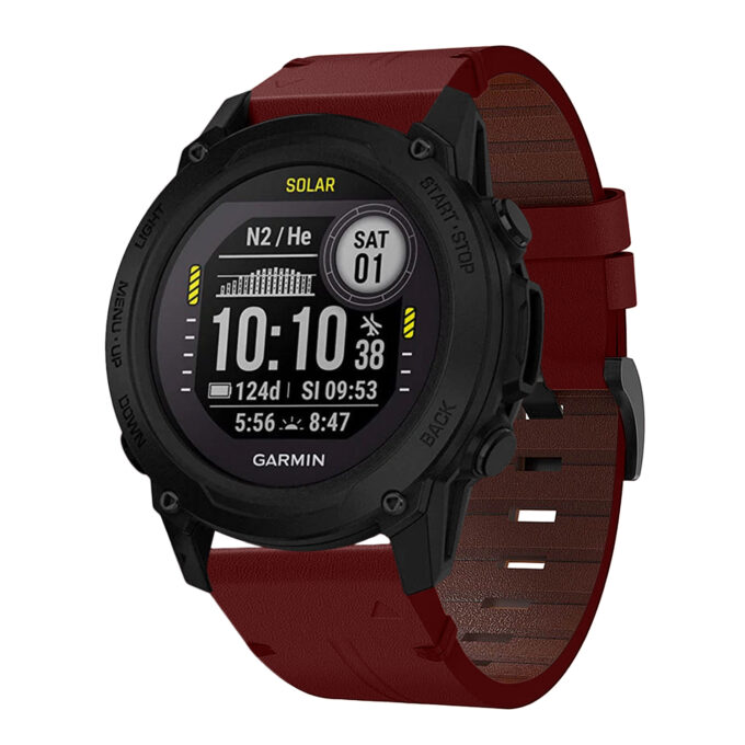 g.l11.6 Front Red Genuine Italian Leather Strap for Garmin QuickFit Devices for Garmin Descent G1