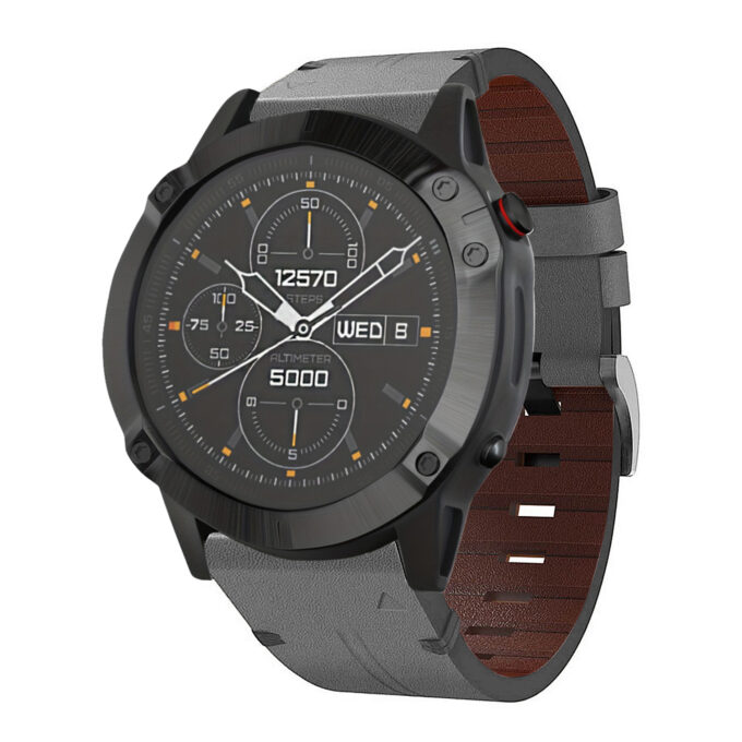 g.l11.7 Front Grey Genuine Italian Leather Strap for Garmin QuickFit Devices for Garmin Approach S60