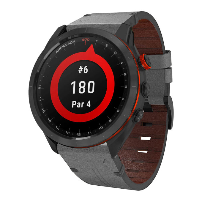 g.l11.7 Front Grey Genuine Italian Leather Strap for Garmin QuickFit Devices for Garmin Approach S70 – 47mm