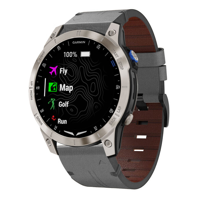 g.l11.7 Front Grey Genuine Italian Leather Strap for Garmin QuickFit Devices for Garmin D2 Mach 1