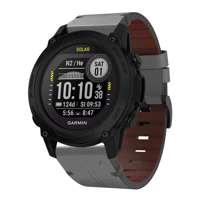 g.l11.7 Front Grey Genuine Italian Leather Strap for Garmin QuickFit Devices for Garmin Descent G1