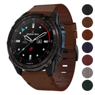 g.l11 Gallery Brown Genuine Italian Leather Watch Band Strap for Garmin Descent Mk3i – 51mm