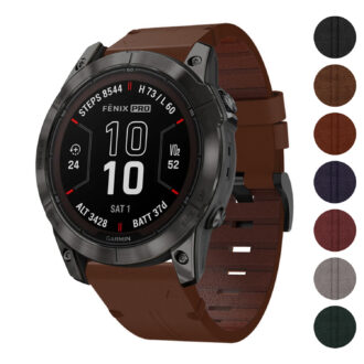 g.l11 Gallery Brown Genuine Italian Leather Watch Band Strap for Garmin Fenix 7X and 7X Pro