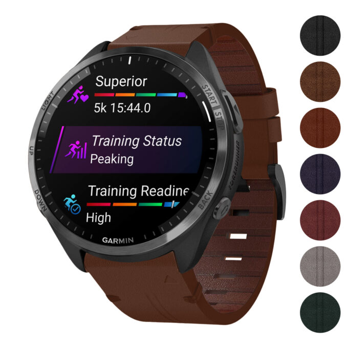 g.l11 Gallery Brown Genuine Italian Leather Watch Band Strap for Garmin Forerunner 965