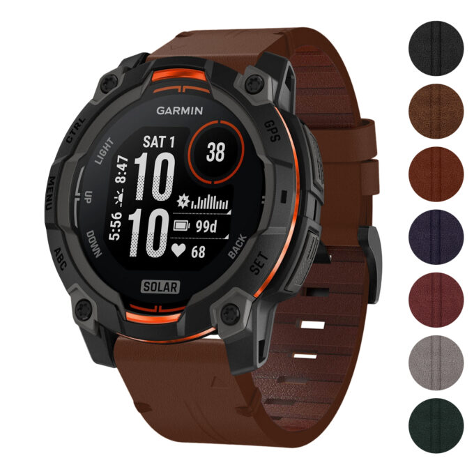 g.l11 Gallery Brown Genuine Italian Leather Watch Band Strap for Garmin Instinct 3 – 45mm