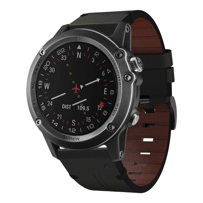 g.l11.1 Front Black Genuine Italian Leather Watch Band Strap for Garmin D2 Bravo