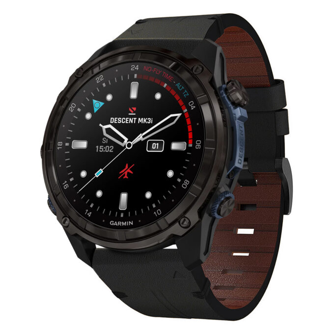 g.l11.1 Front Black Genuine Italian Leather Watch Band Strap for Garmin Descent Mk3i – 51mm