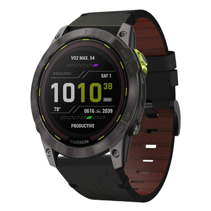 g.l11.1 Front Black Genuine Italian Leather Watch Band Strap for Garmin Enduro 2