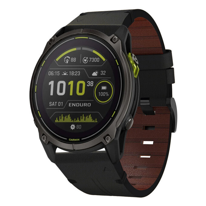 g.l11.1 Front Black Genuine Italian Leather Watch Band Strap for Garmin Enduro