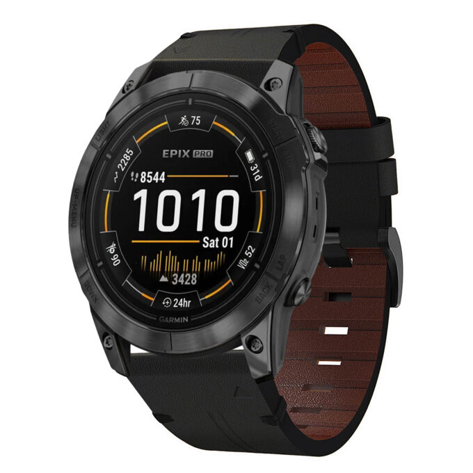 g.l11.1 Front Black Genuine Italian Leather Watch Band Strap for Garmin Epix Pro – 51mm