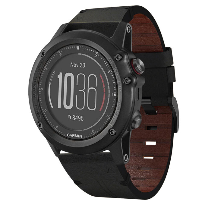 g.l11.1 Front Black Genuine Italian Leather Watch Band Strap for Garmin Fenix 3 & 3 HR