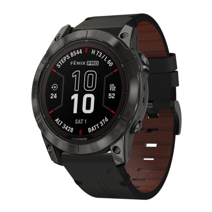 g.l11.1 Front Black Genuine Italian Leather Watch Band Strap for Garmin Fenix 7X and 7X Pro