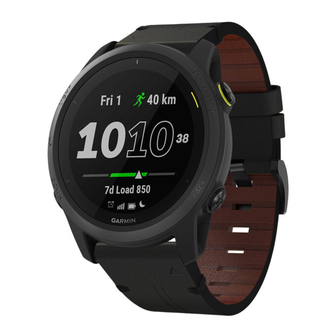 g.l11.1 Front Black Genuine Italian Leather Watch Band Strap for Garmin Forerunner 745