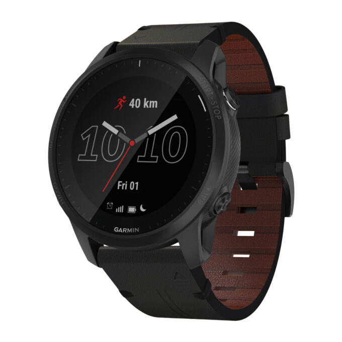 g.l11.1 Front Black Genuine Italian Leather Watch Band Strap for Garmin Forerunner 945