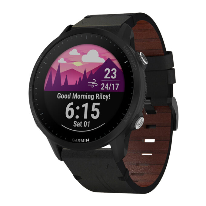 g.l11.1 Front Black Genuine Italian Leather Watch Band Strap for Garmin Forerunner 955