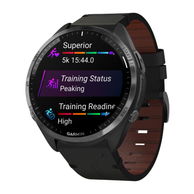 g.l11.1 Front Black Genuine Italian Leather Watch Band Strap for Garmin Forerunner 965