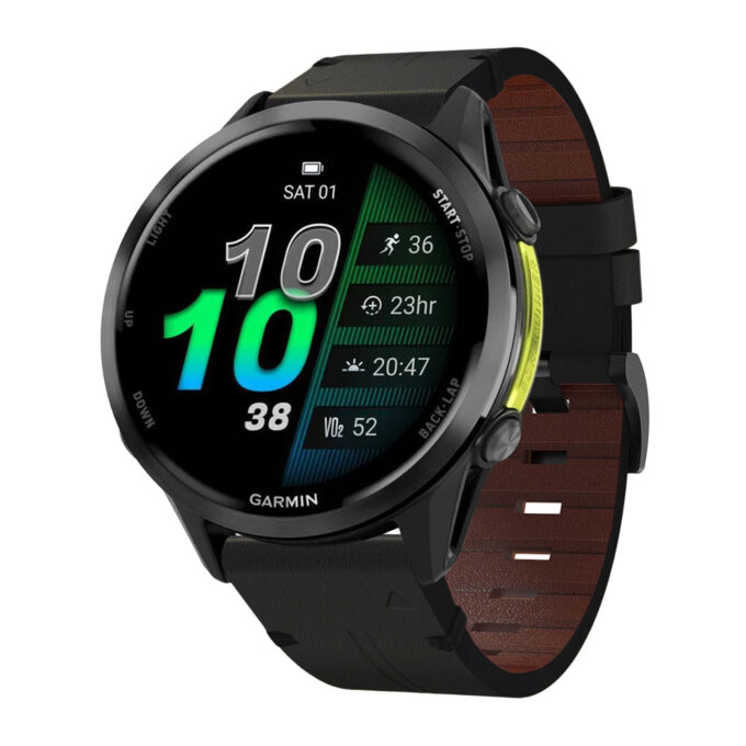 g.l11.1 Front Black Genuine Italian Leather Watch Band Strap for Garmin Forerunner 970