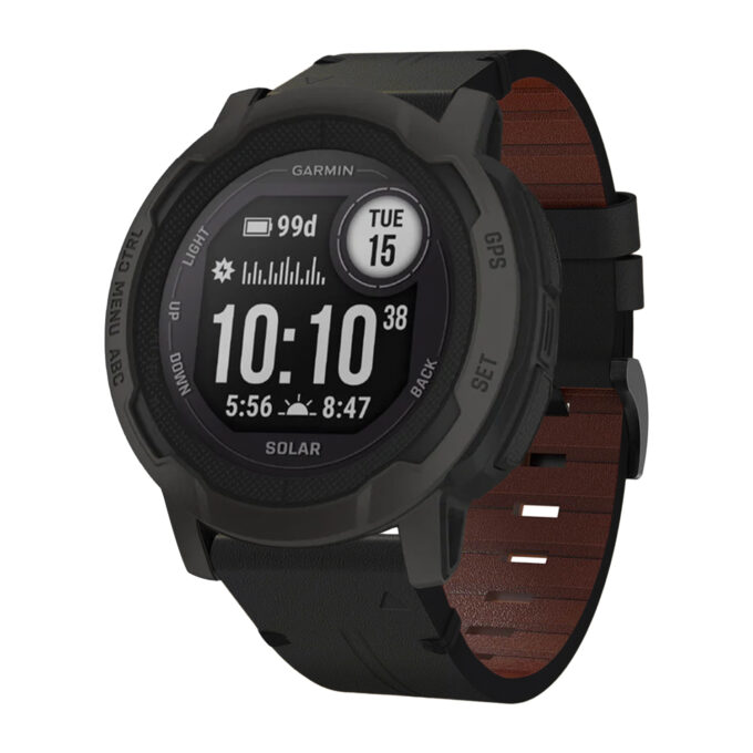 g.l11.1 Front Black Genuine Italian Leather Watch Band Strap for Garmin Instinct 2