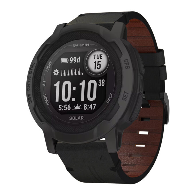 g.l11.1 Front Black Genuine Italian Leather Watch Band Strap for Garmin Instinct 2X