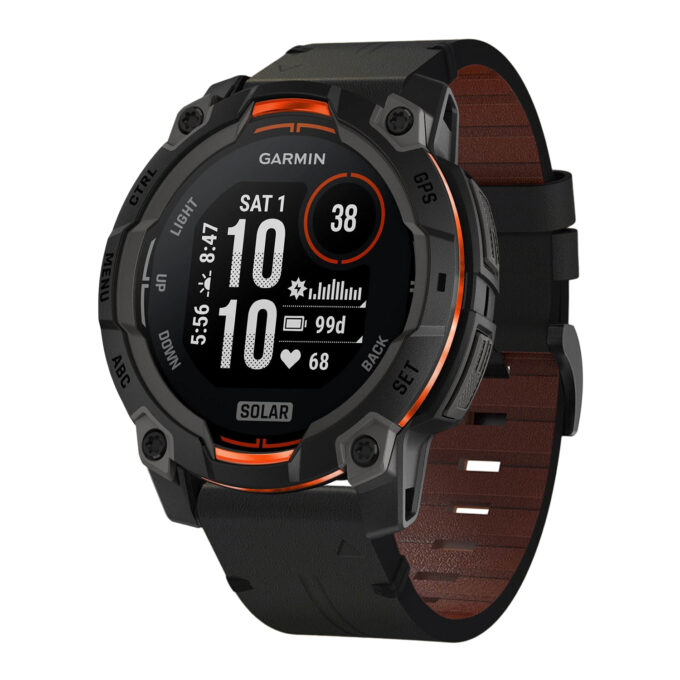 g.l11.1 Front Black Genuine Italian Leather Watch Band Strap for Garmin Instinct 3 – 45mm