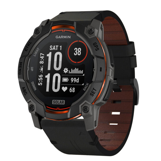 g.l11.1 Front Black Genuine Italian Leather Watch Band Strap for Garmin Instinct 3 – 50mm