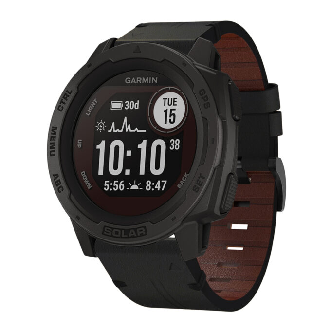 g.l11.1 Front Black Genuine Italian Leather Watch Band Strap for Garmin Instinct