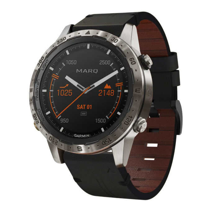 g.l11.1 Front Black Genuine Italian Leather Watch Band Strap for Garmin MARQ