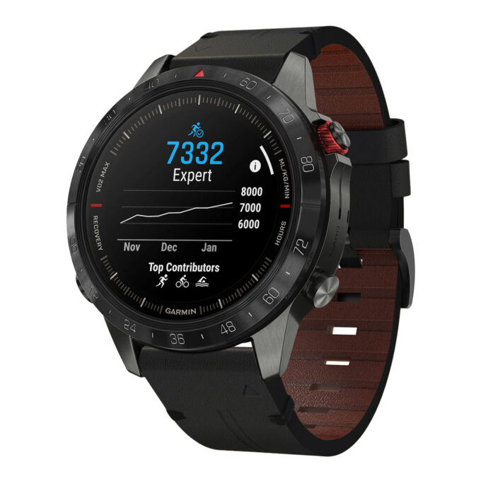 g.l11.1 Front Black Genuine Italian Leather Watch Band Strap for Garmin MARQ Gen 2