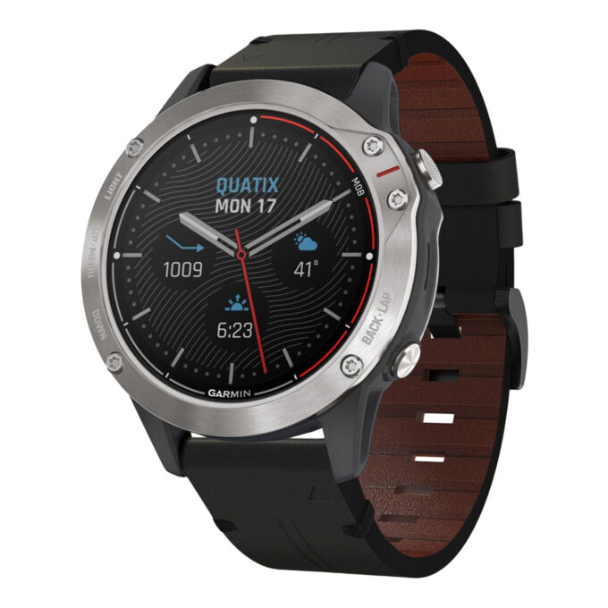 g.l11.1 Front Black Genuine Italian Leather Watch Band Strap for Garmin Quatix 3