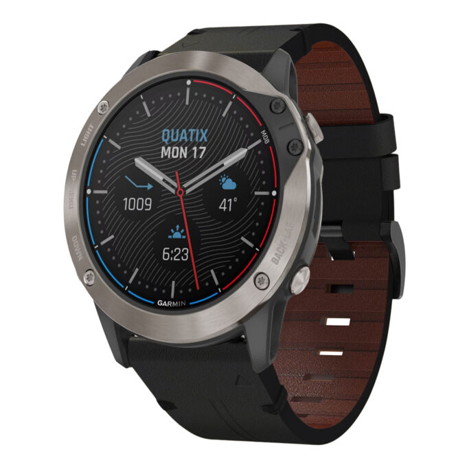 g.l11.1 Front Black Genuine Italian Leather Watch Band Strap for Garmin Quatix 6X