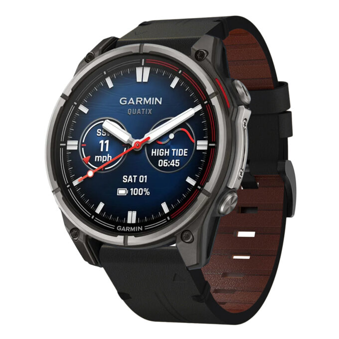 g.l11.1 Front Black Genuine Italian Leather Watch Band Strap for Garmin Quatix 7