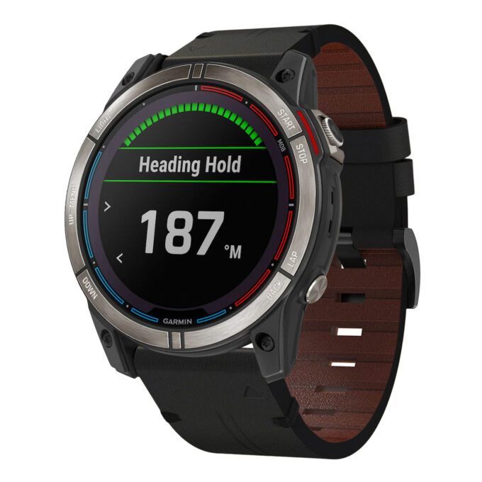 g.l11.1 Front Black Genuine Italian Leather Watch Band Strap for Garmin Quatix 7X