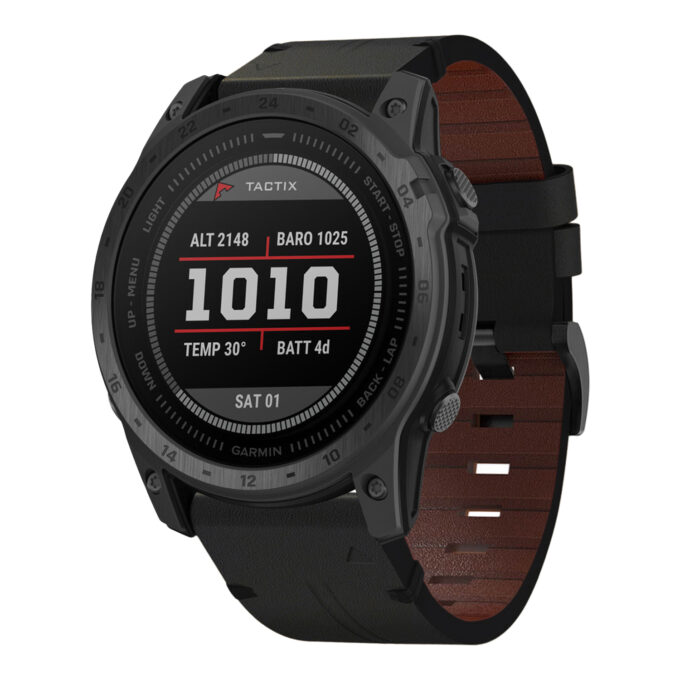 g.l11.1 Front Black Genuine Italian Leather Watch Band Strap for Garmin Tactix 7