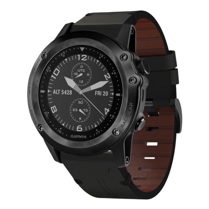 g.l11.1 Front Black Genuine Italian Leather Watch Band Strap for Garmin Tactix Bravo