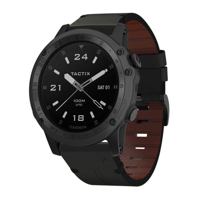 g.l11.1 Front Black Genuine Italian Leather Watch Band Strap for Garmin Tactix Charlie