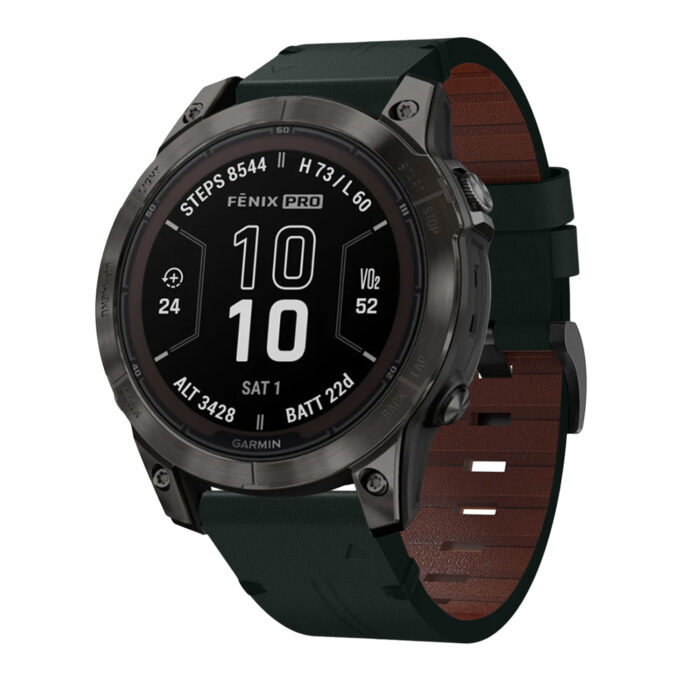 g.l11.11 Front Green Genuine Italian Leather Strap for Garmin Fenix 7
