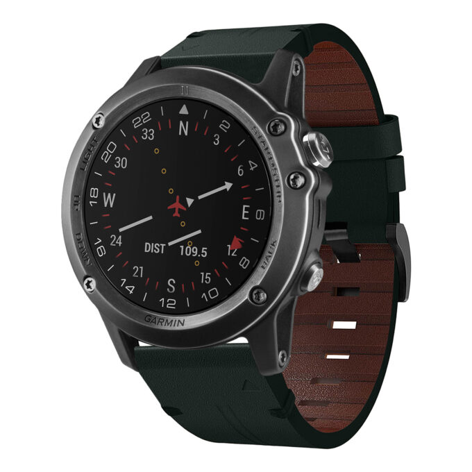 g.l11.11 Front Green Genuine Italian Leather Watch Band Strap for Garmin D2 Bravo