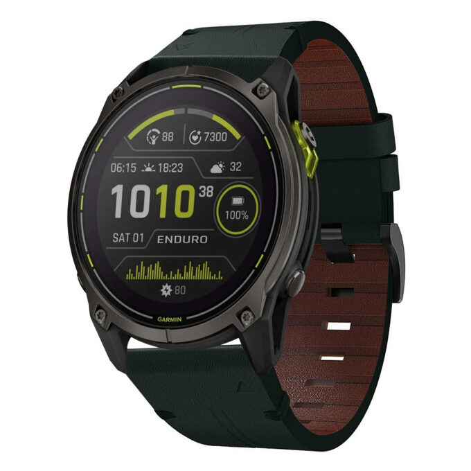 g.l11.11 Front Green Genuine Italian Leather Watch Band Strap for Garmin Enduro