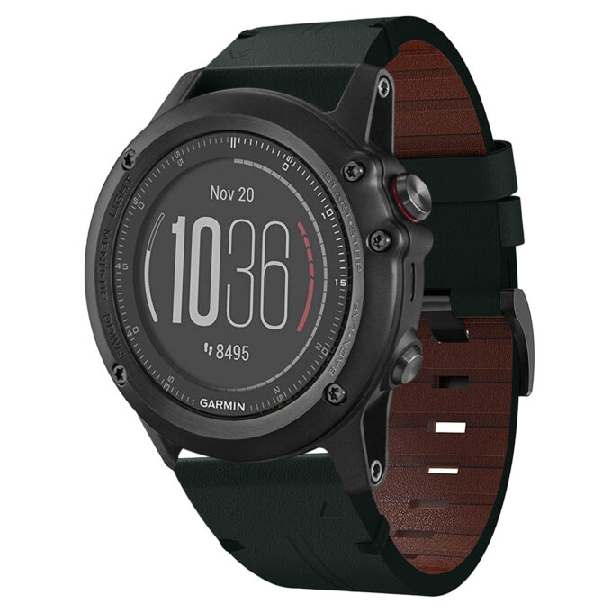 g.l11.11 Front Green Genuine Italian Leather Watch Band Strap for Garmin Fenix 3 & 3 HR