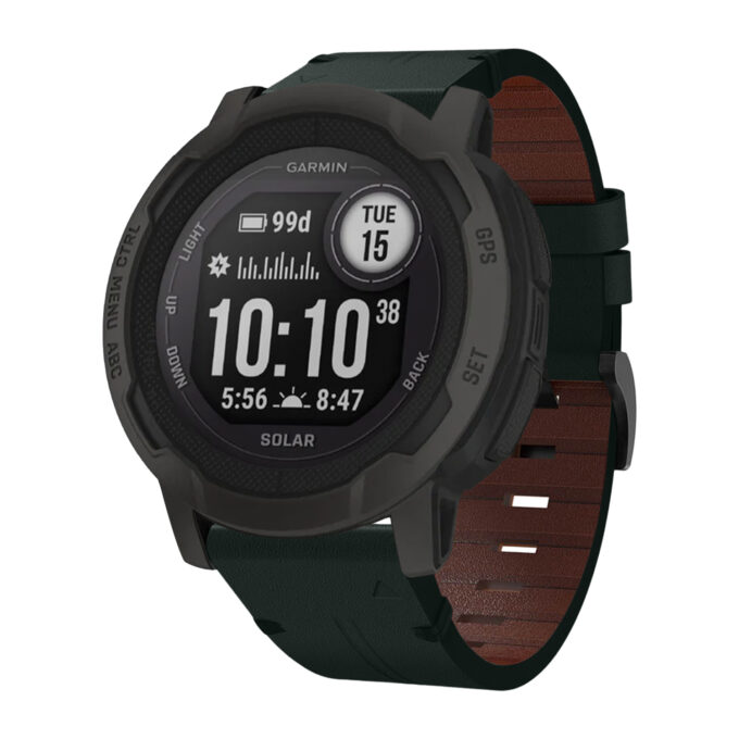 g.l11.11 Front Green Genuine Italian Leather Watch Band Strap for Garmin Instinct 2