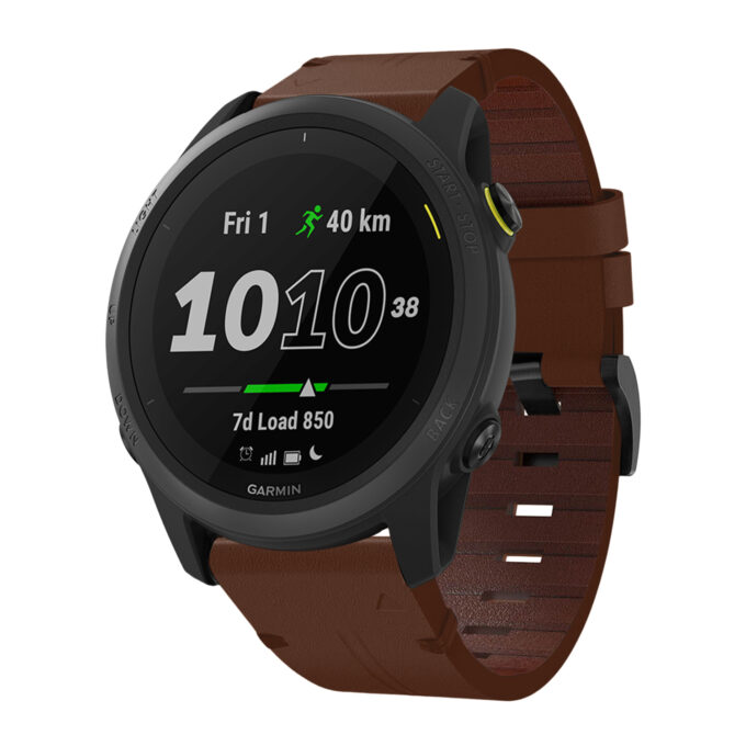 g.l11.2 Front Brown Genuine Italian Leather Watch Band Strap for Garmin Forerunner 745
