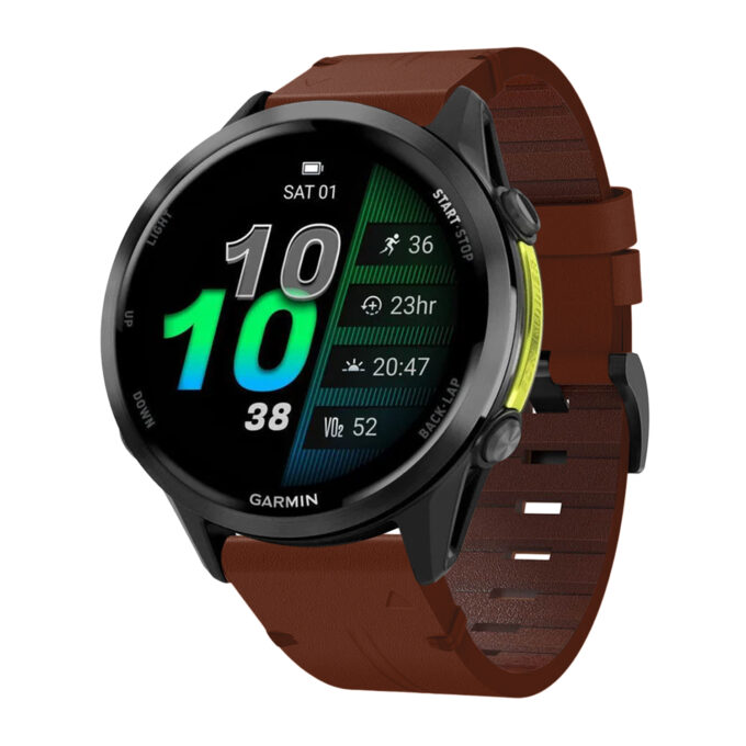 g.l11.3 Front Tan Genuine Italian Leather Watch Band Strap for Garmin Forerunner 970