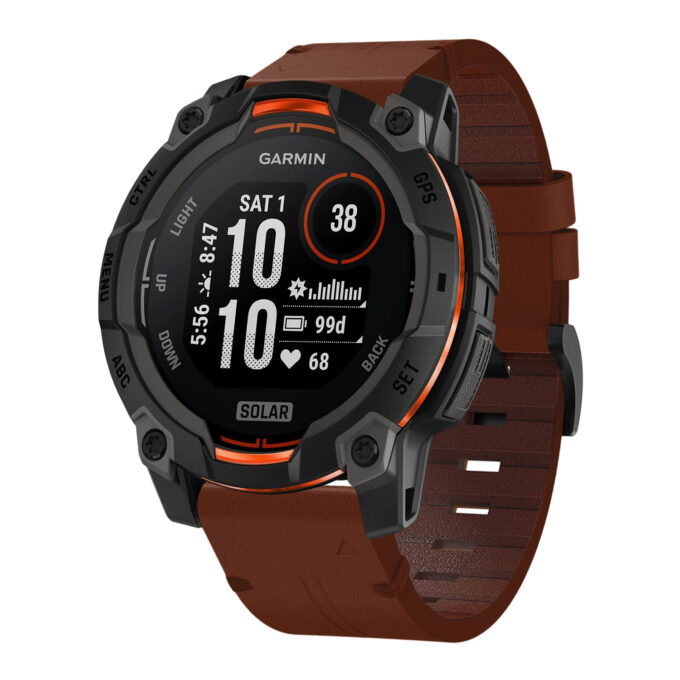 g.l11.3 Front Tan Genuine Italian Leather Watch Band Strap for Garmin Instinct 3 – 45mm