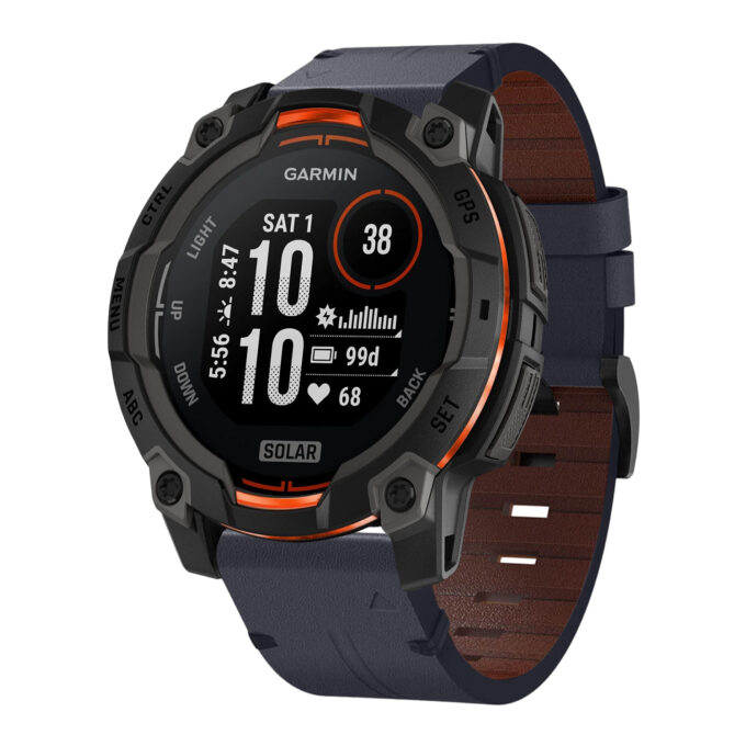 g.l11.5 Front Blue Genuine Italian Leather Watch Band Strap for Garmin Instinct 3 – 45mm